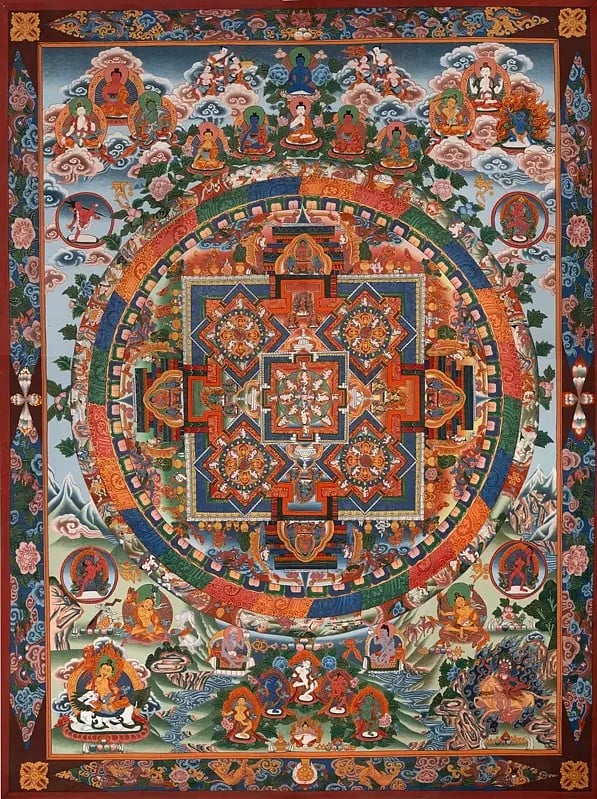 Vintage Big Mandala with Beautiful Color Combination in Superb Condition (Brocadeless Thangka)