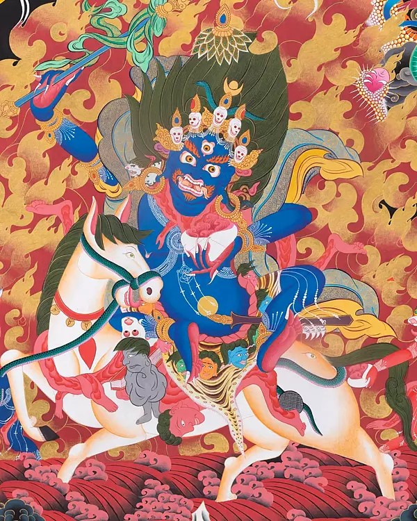 Palden Lhamo or Shri Devi The Queen who averts War and the personal protector of Dalai Lama (Brocadeless Thangka)
