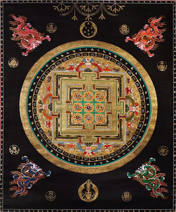 Auspicious Mandala with 24 carat gold work (Brocadeless Thangka)