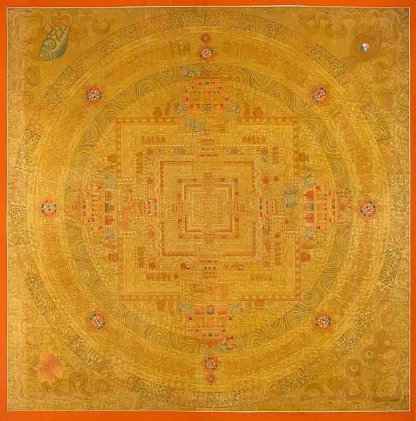 Golden Kalachakra mandala thangka (Brocadeless Thangka)