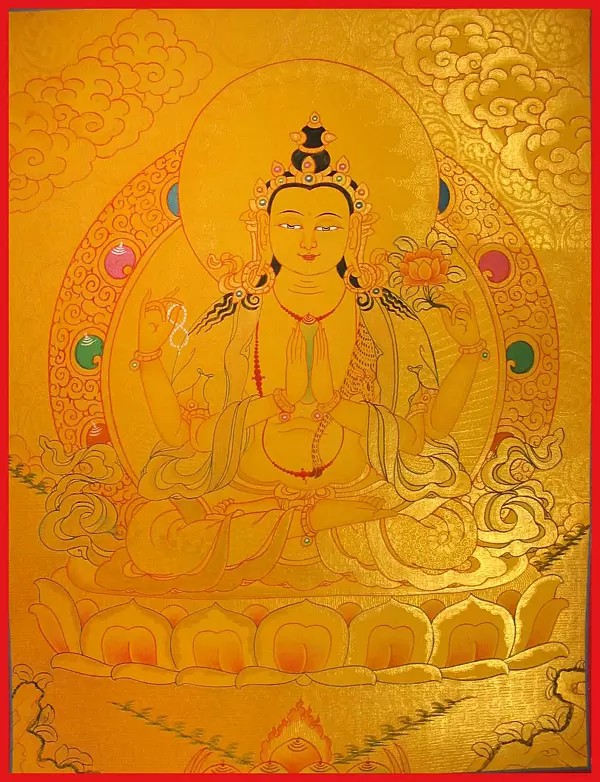 Chengrezig Thangka (Brocadeless Thangka)