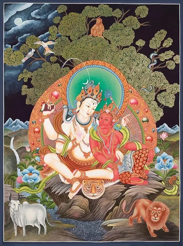 Mahadev Parvati, Newari thangka (Brocadeless Thangka)
