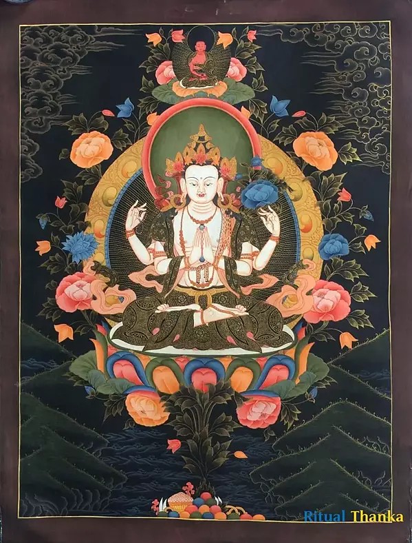 Chengrezig Thangka (Brocadeless Thangka)