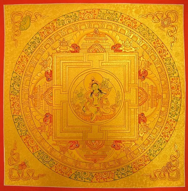 Goddess Green Tara Mandala Thangka (Brocadeless Thangka)