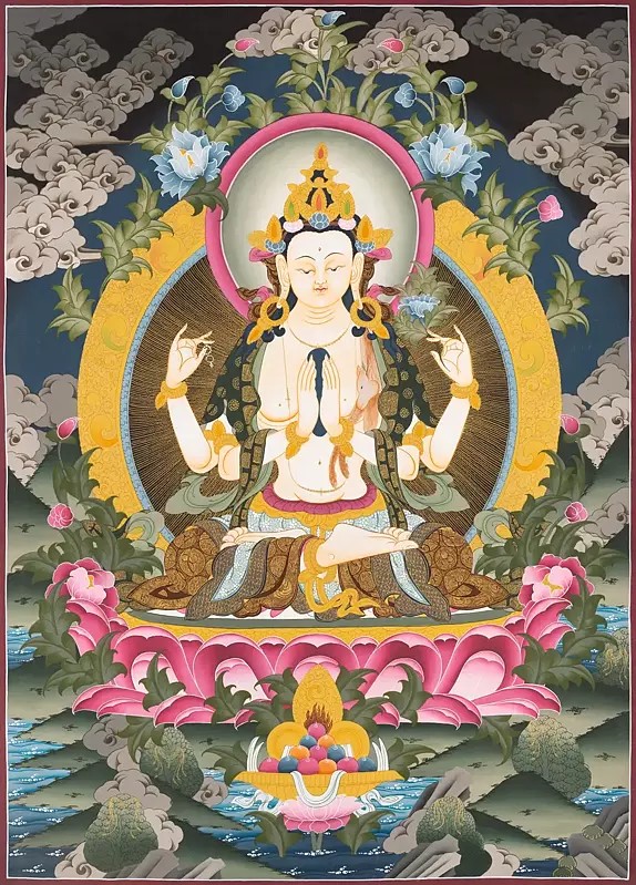Goddess Avalokiteshvara | Chenrezig  Thangka (Brocadeless Thangka)
