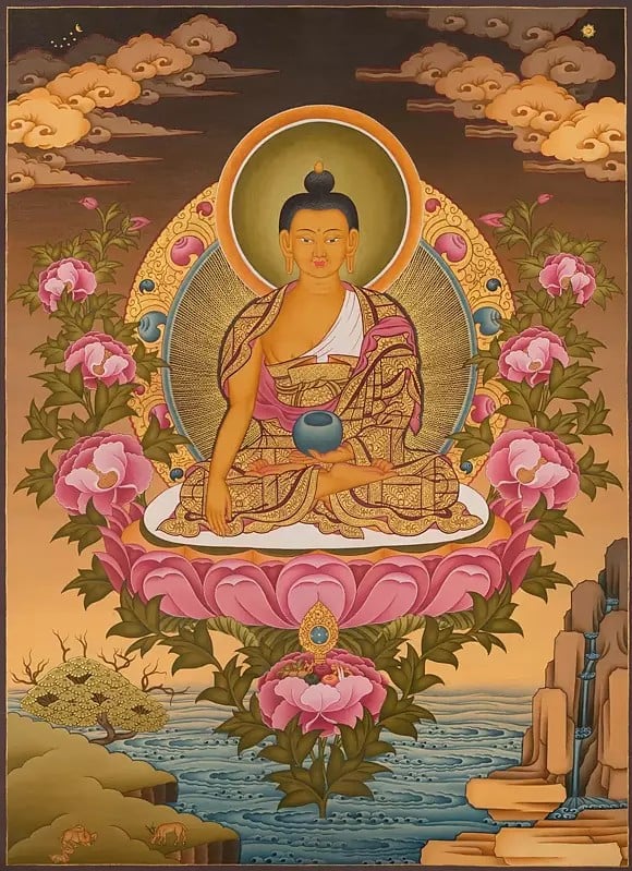 Medium Shakyamuni Buddha Thangka (Brocadeless Thangka)