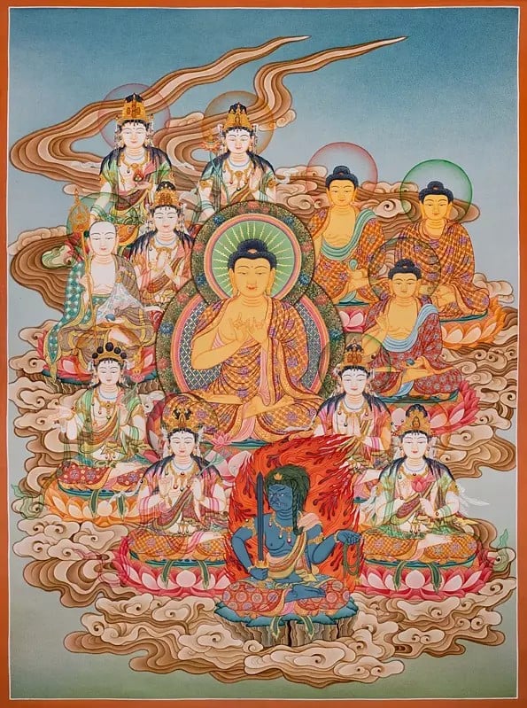 The 13 Buddhas of The Shingon School Japanese Style Thangka (Brocadeless Thangka)