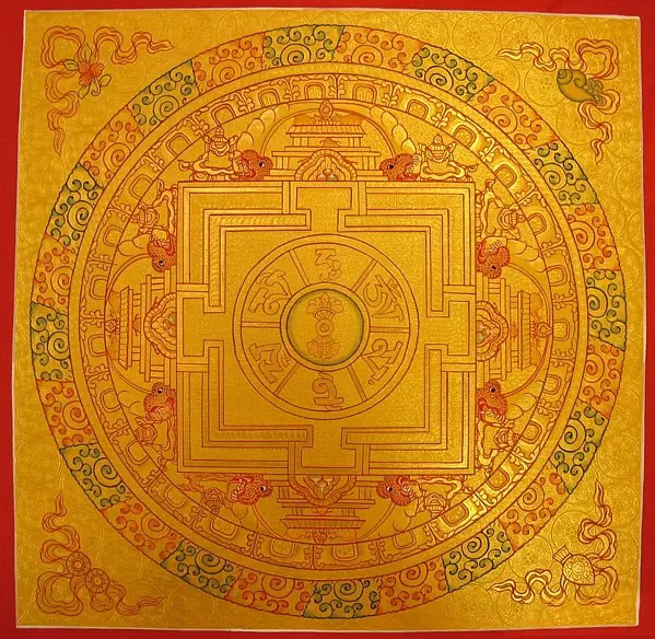 Golden Round Mandala (Brocadeless Thangka)