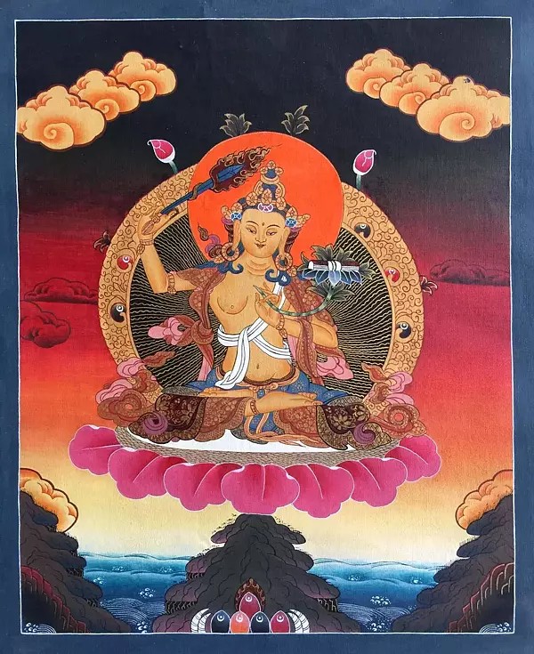 Goddess Manjushree Thangka (Brocadeless Thangka)