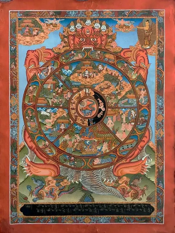 Medium Wheel of Life Thangka (Brocadeless Thangka)