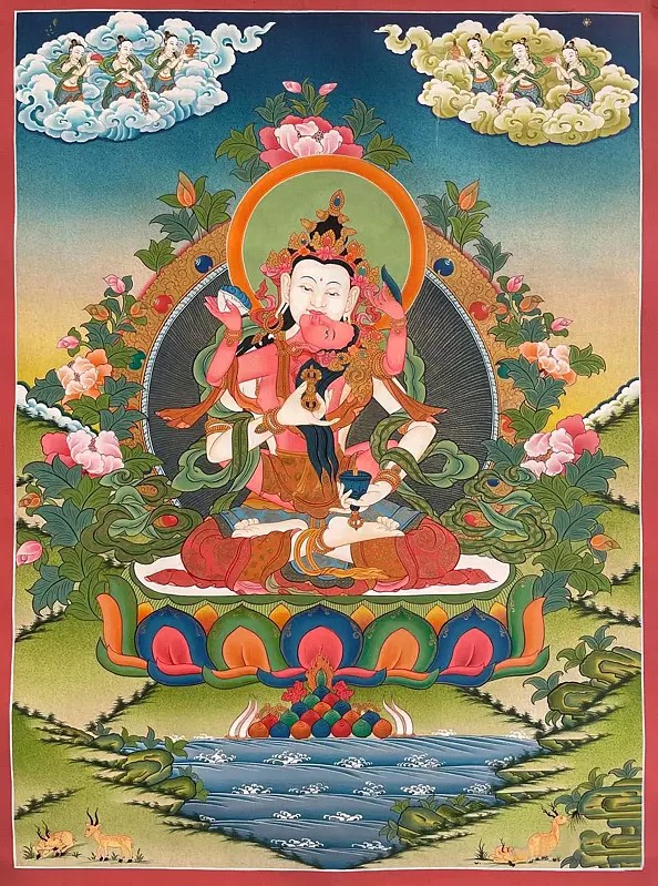 Vajrasattva Shakti Thangka the Union of Compassion and Wisdom (Brocadeless Thangka)