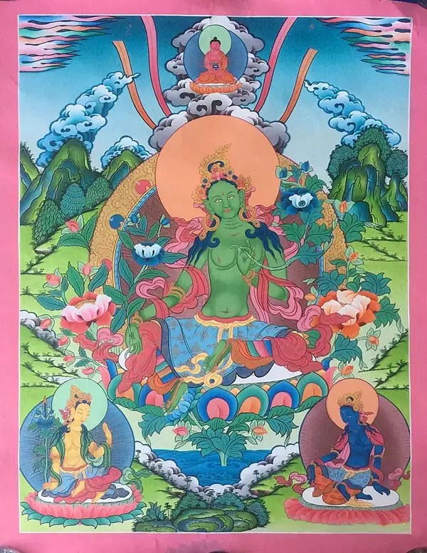 Goddess Green Tara Thangka (Brocadeless Thangka)