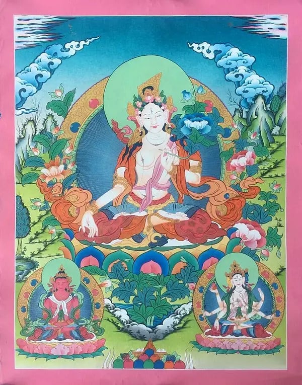 Goddess White Tara Thangka (Brocadeless Thangka)