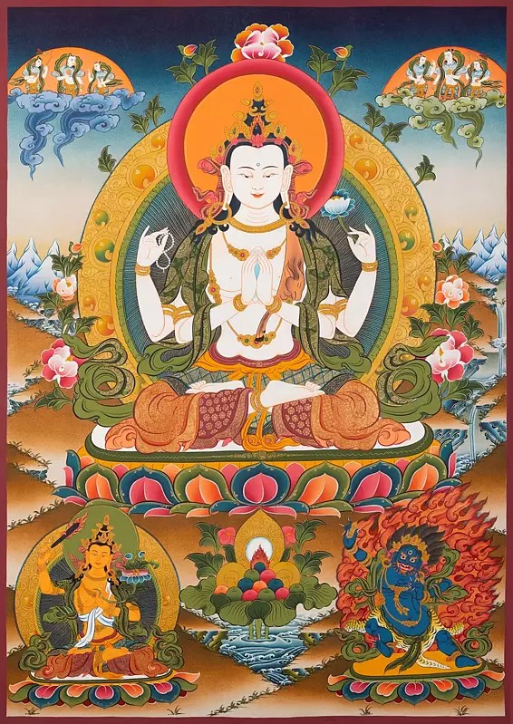 Chengrizig - The Manefestation of Buddhas Compassion (Brocadeless Thangka)