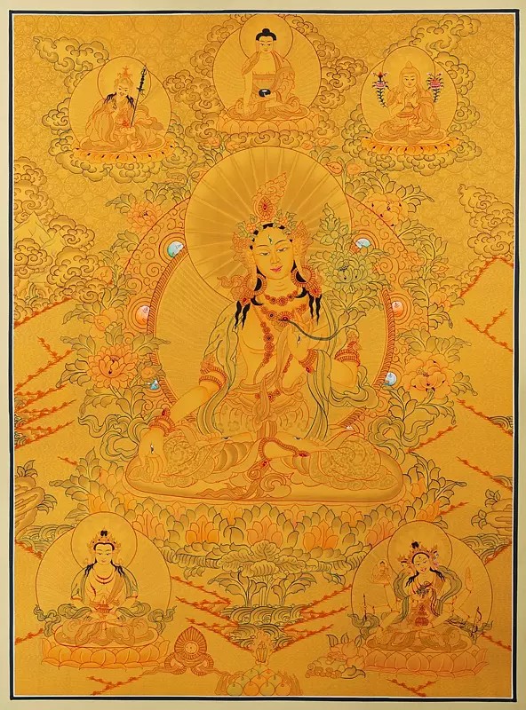 Goddess White Tara Thangka (Brocadeless Thangka)