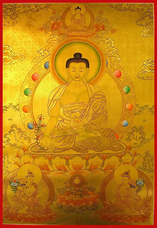 Medicine  Buddha Thangka (Brocadeless Thangka)