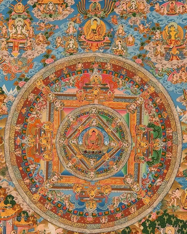 Amitabha Mandala (Brocadeless Thangka) | Exotic India Art