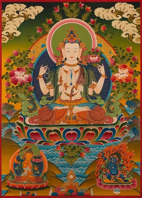 Chengrezig | Avalokiteshvara Thangka | Exotic India Art