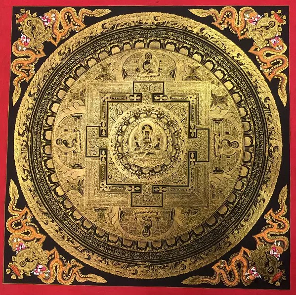 Chengrizig Mandala with 24k Gold Work (Brocadeless Thangka)