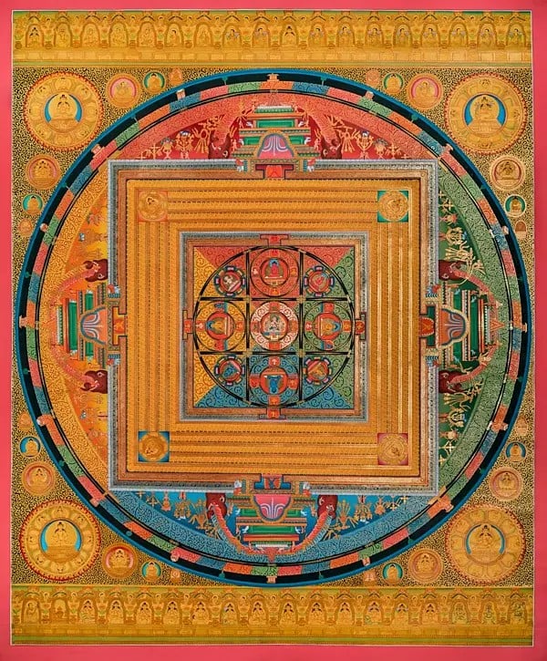 Masterpiece Dharmadhatu Mandala with Very Heavy Gold Work (Brocadeless Thangka)
