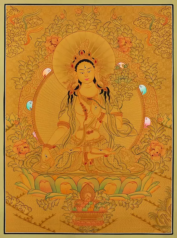 White Tara Thangka (Brocadeless Thangka)
