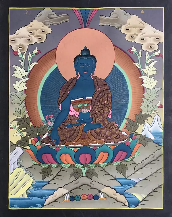 Medicine Buddha Thangka (Brocadeless Thangka)