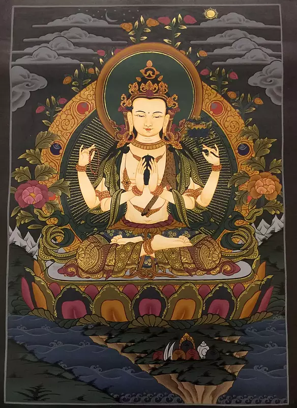 Chengrezig (Brocadeless Thangka)