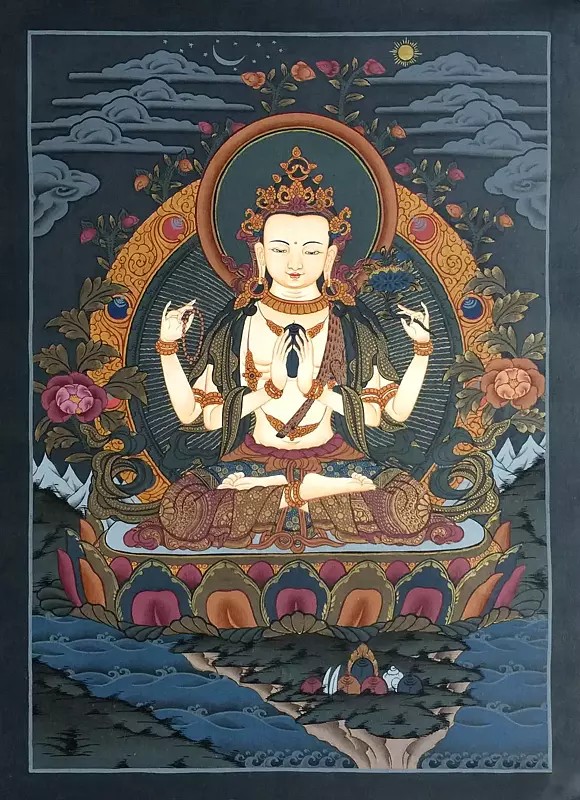 Chengrezig Thangka (Brocadeless Thangka)