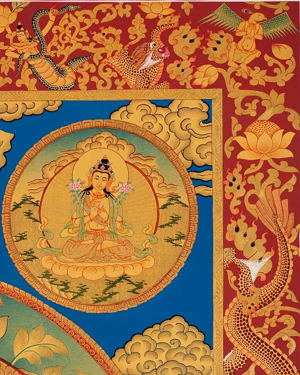 Five Forms of Manjushri in Full Gold Layout (Brocadeless Thangka ...