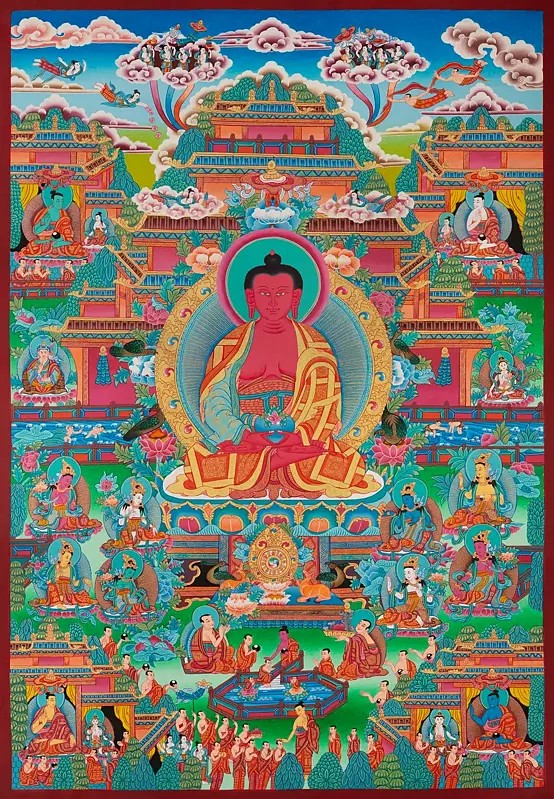 Amitabha Buddha Sigham (Brocadeless Thangka)