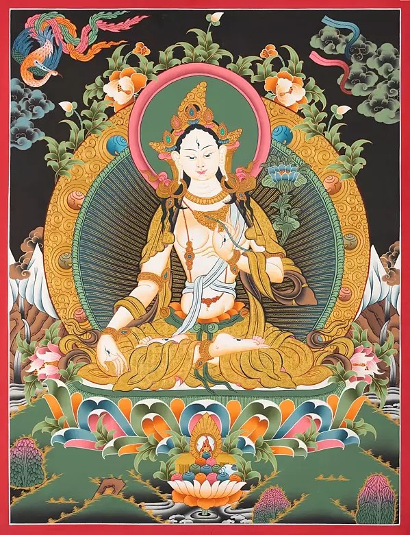 White Tara Thangka (Brocadeless Thangka)