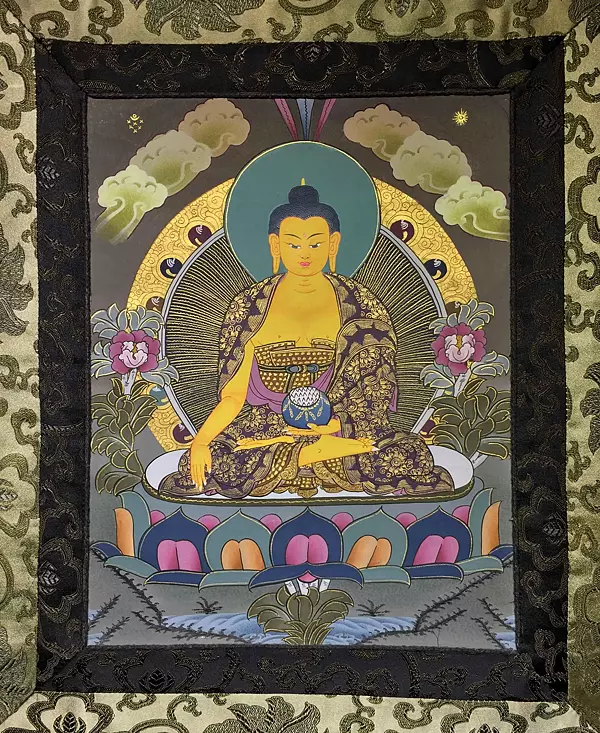 Small Sized Shakyamuni Mounted on a Brocade