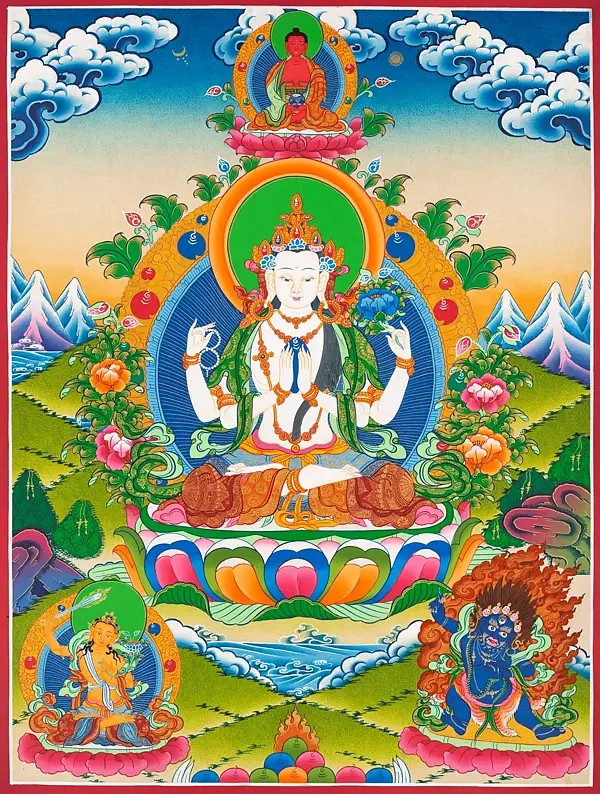 Chengrezig Thangka (Brocadeless Thangka)