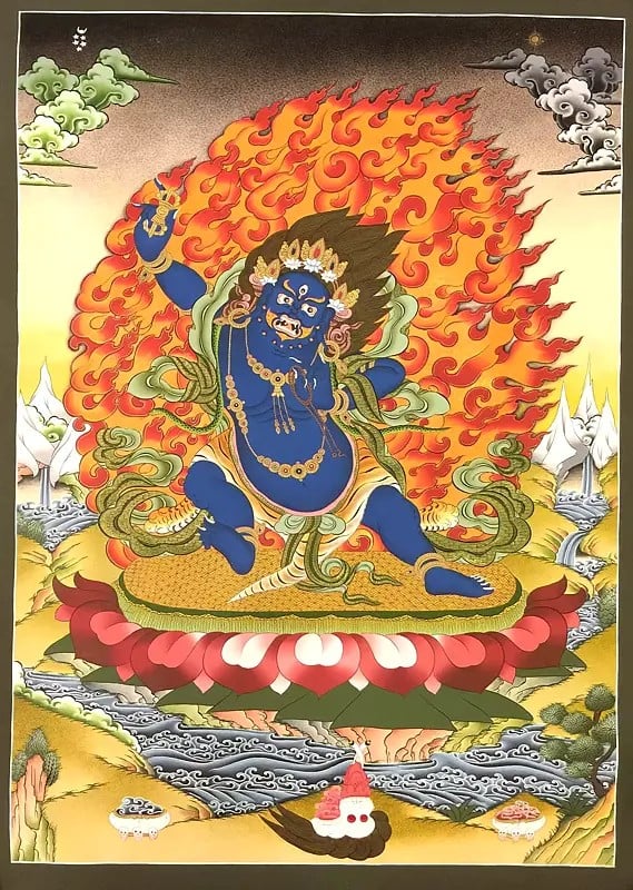 Wrathful Boddhisattvas Vajrapani (Brocadeless Thangka)