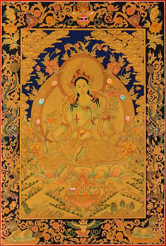 Green Tara (Brocadeless Thangka)