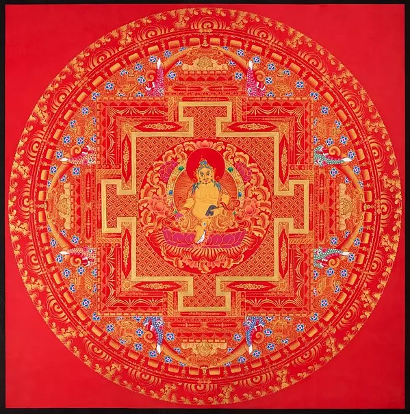 Red Background Dzambala Mandala (Brocadeless Thangka)
