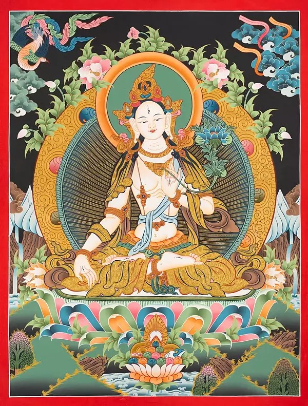 White Tara Thangka (Brocadeless Thangka)