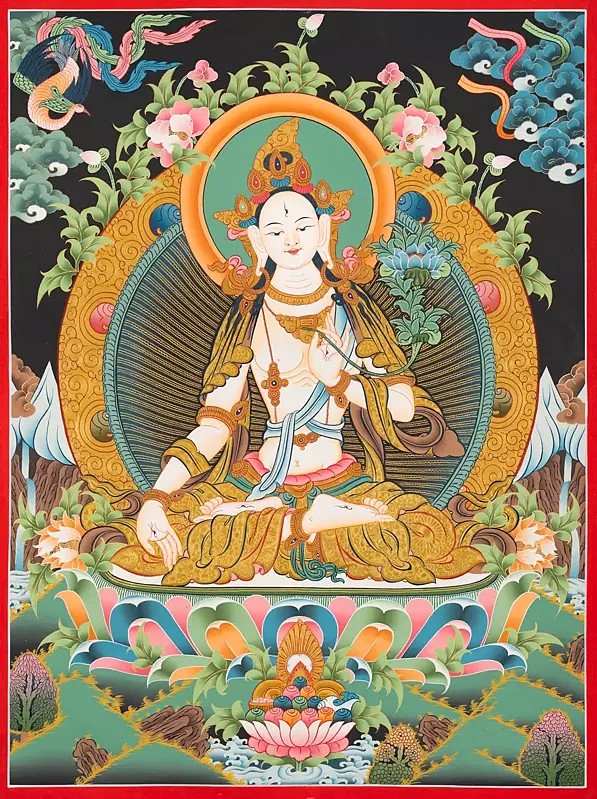 White Tara Thangka (Brocadeless Thangka)