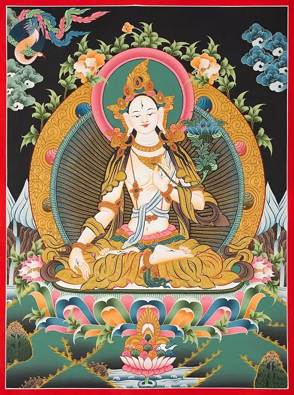 White Tara Thangka (Brocadeless Thangka)