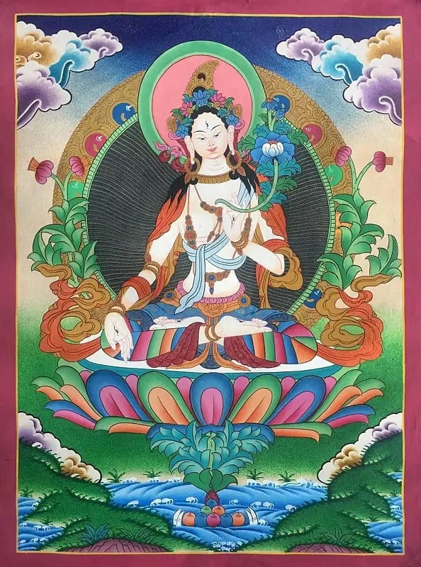 White Tara Thangka (Brocadeless Thangka) | Exotic India Art