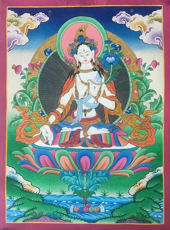 Goddess White Tara (Brocadeless Thangka)