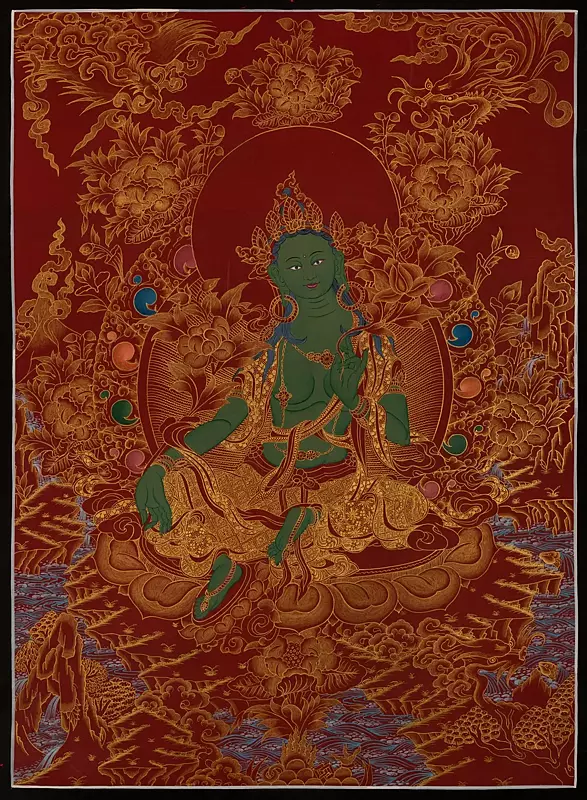 Green Tara (Brocadeless Thangka)