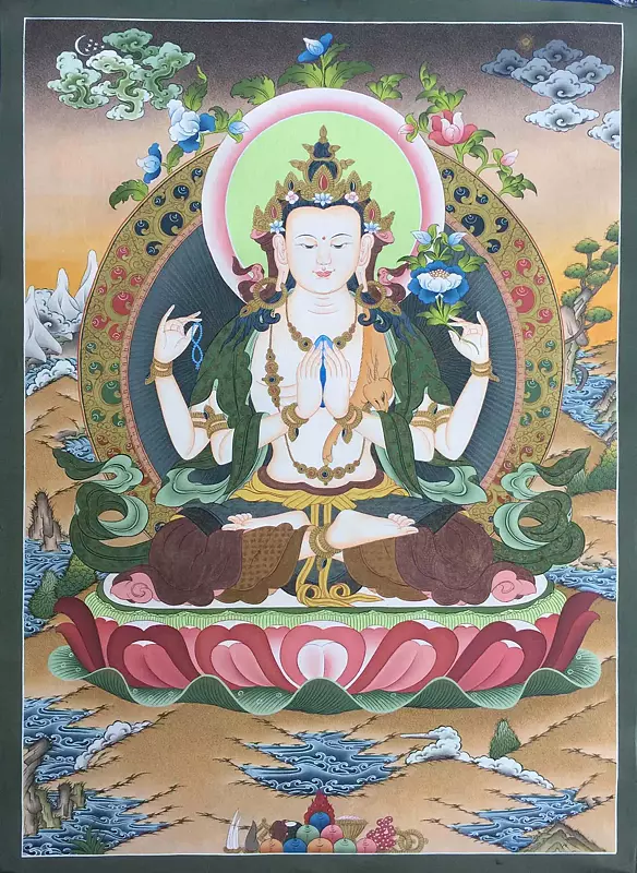 Chengrezig Thanka (Brocadeless Thangka)