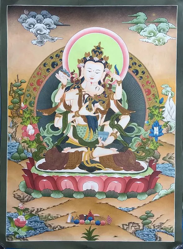 Vajrasattva Shakti Thangka (Brocadeless Thangka)