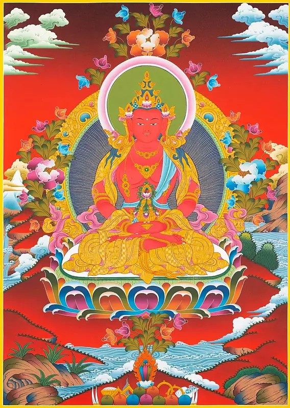 Buddha Amitayus Thangka (Brocadeless Thangka)