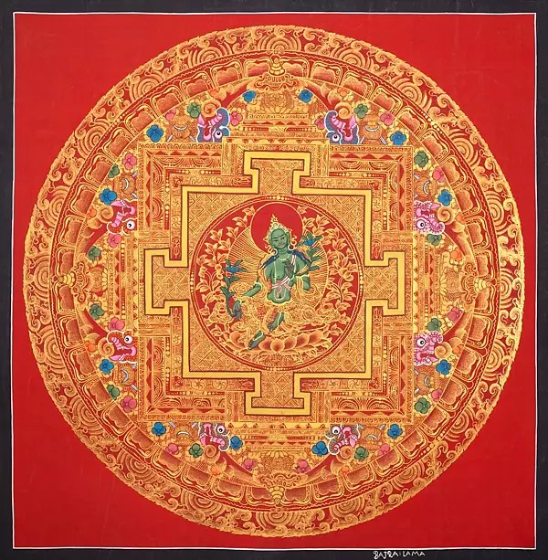 Mandala of Goddess Green Tara (Brocadeless Thangka)