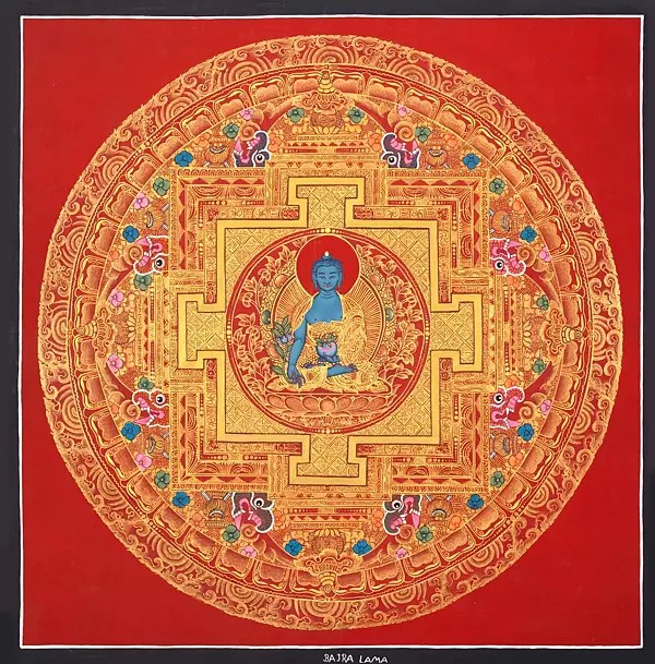 Medicine Buddha mandala (Brocadeless Thangka)
