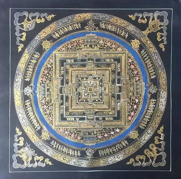 Kalachakra Mandala ( Golden) Thangka (Brocadeless Thangka)