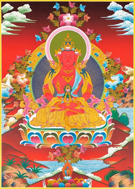 Buddha Amitayus Thangka (Brocadeless Thangka)