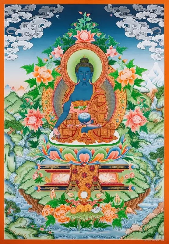 Blue Medicine Buddha-Healing Buddha (Brocadeless Thangka)